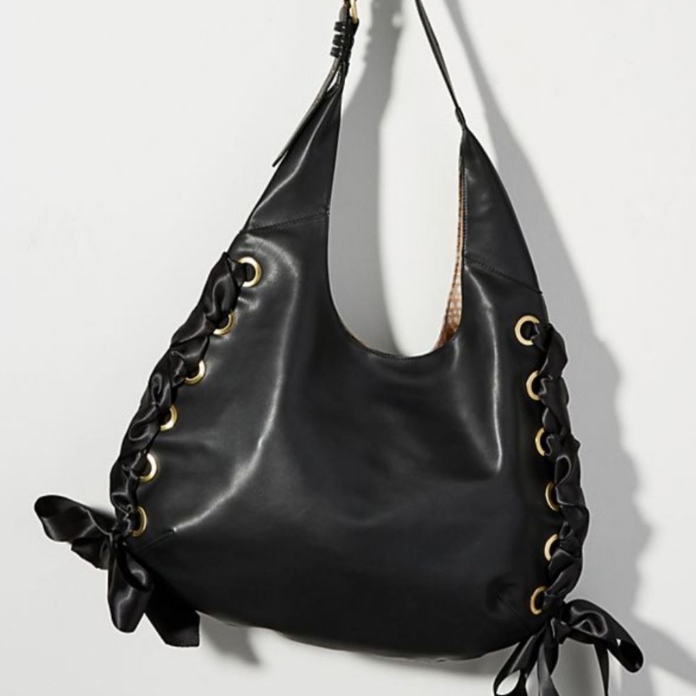 Elle Jae Anthropologie Black Floraison Hobo Bag